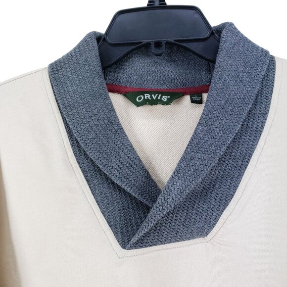 Orvis Wrap Neck Pullover Men's Size Large Cream Gray - Picture 2 of 6